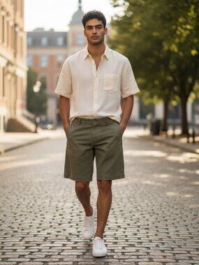 Sideout Mens Shorts Sz 32 Khaki Green 100% Cotton Mid-Rise 274C